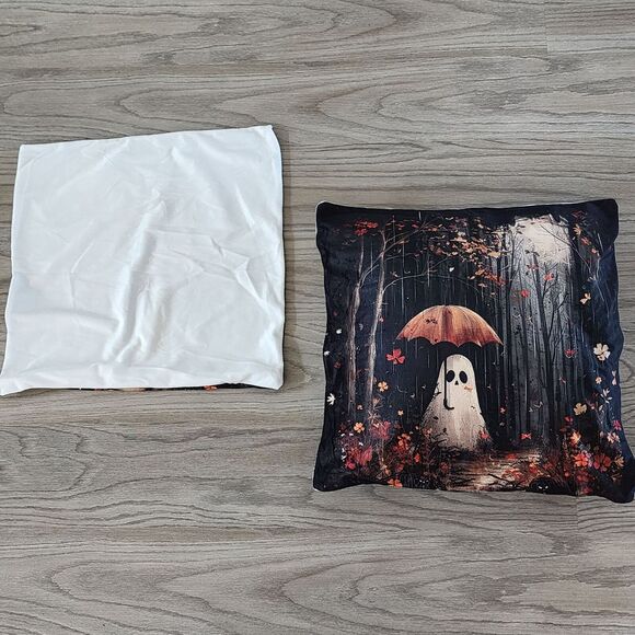 Halloween Decorative Throw Pillow Covers Ghost Forest Fall Leaves Zip Closure - Picture 6 of 8